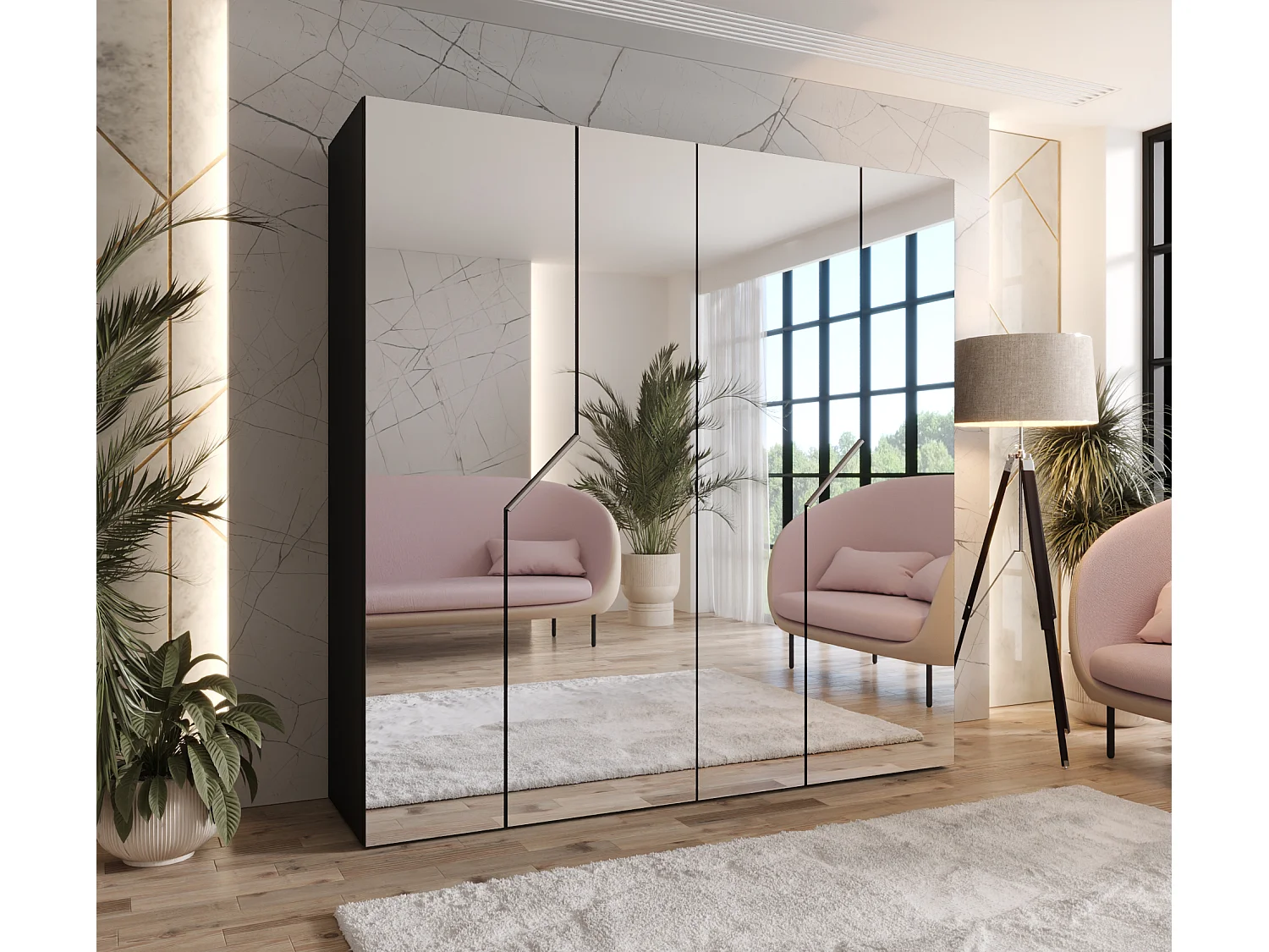 Armoire à portes battantes Andrew 3 200 / 202 / 52 (Noir + poignées: Cachemire)