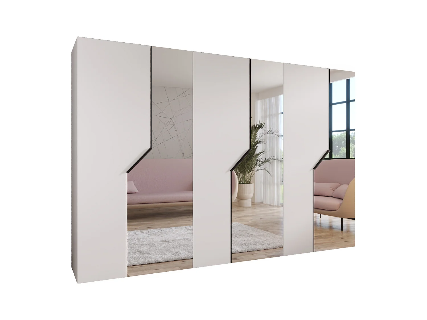 Drehtürenschrank Andrew 2 300 / 202 / 52 (Weiß + Griffe: Schwarz)