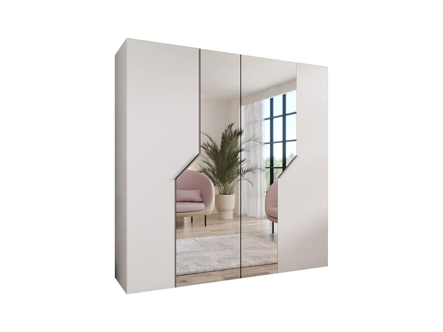 Armoire à portes battantes Andrew 2 200 / 202 / 52 (Blanc + poignées: Cachemire)