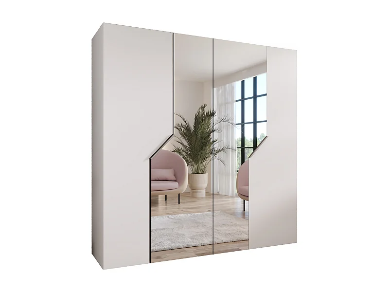 Armoire à portes battantes Andrew 2 200 / 202 / 52 (Blanc + poignées: Cachemire)