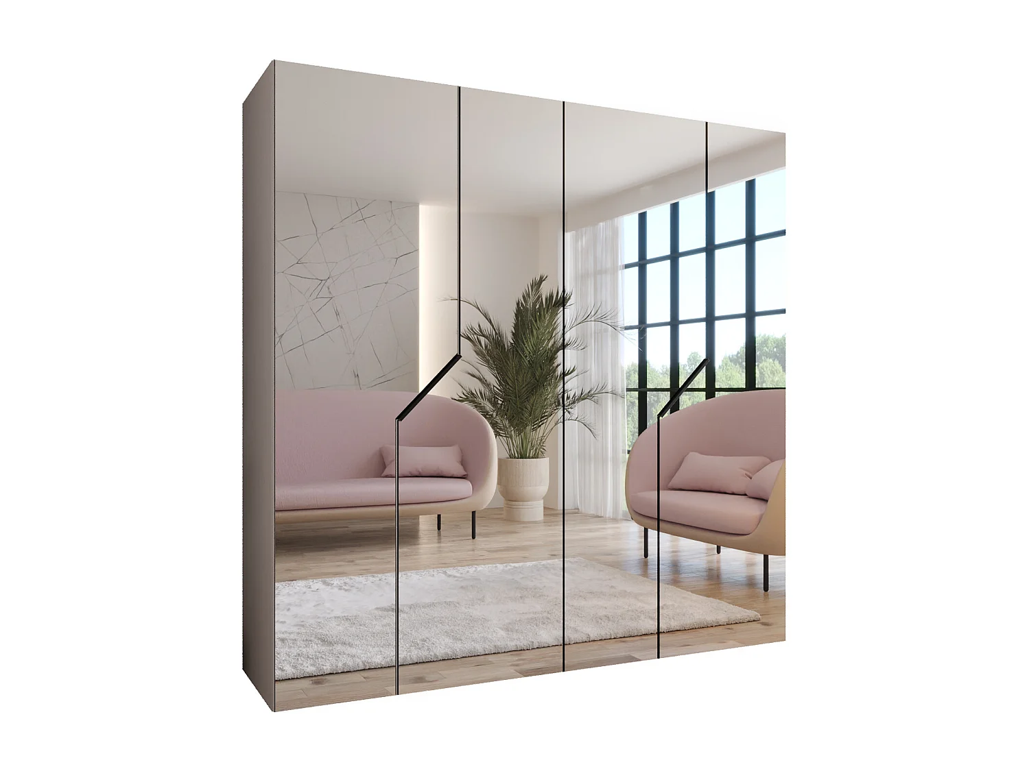 Armoire à portes battantes Andrew 3 200 / 202 / 52 (Cachemire + poignées: Noir)