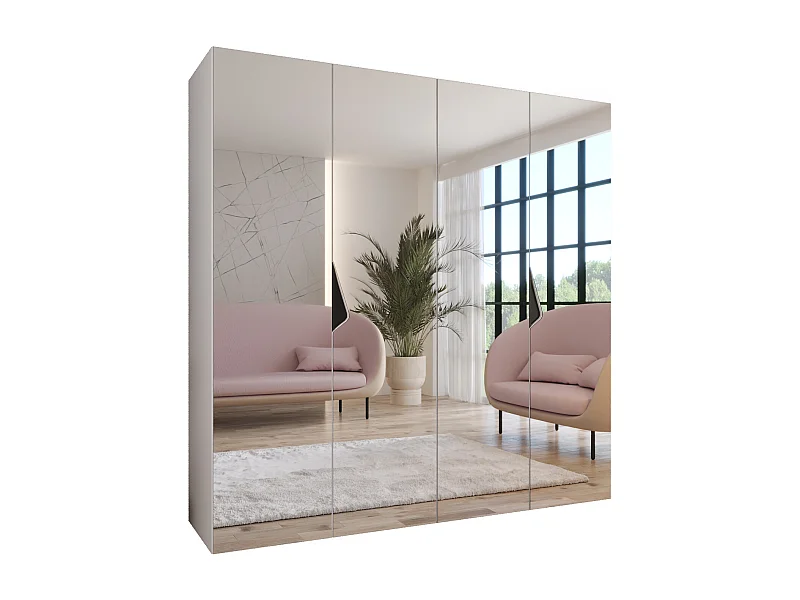 Armoire à portes battantes Sandi 3 200 / 202 / 52 (Blanc + poignées: Noir)