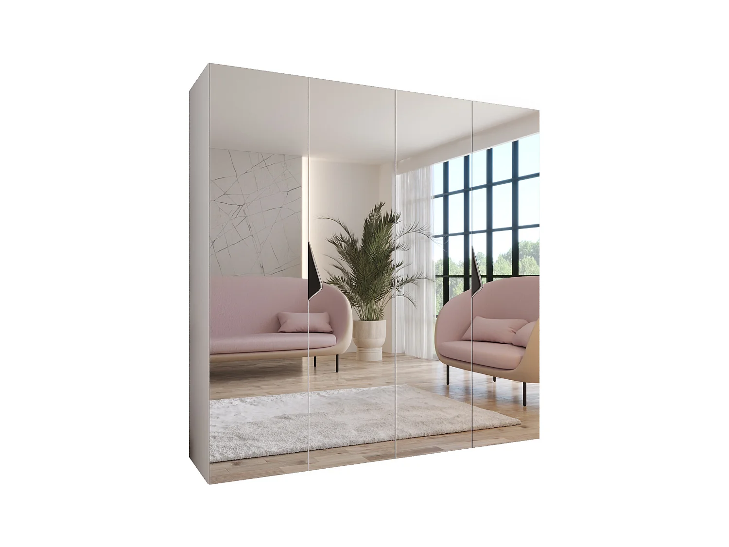 Armoire à portes battantes Sandi 3 200 / 202 / 52 (Blanc + poignées: Noir)