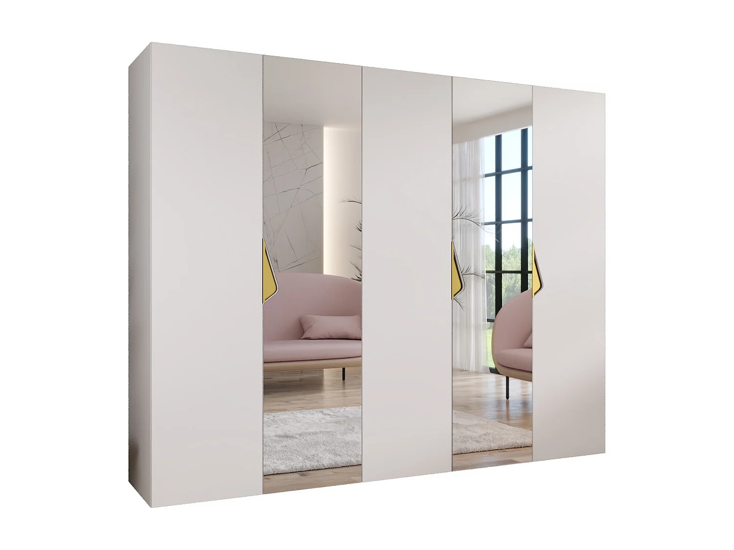 Armoire à portes battantes Sandi 2 250 / 202 / 52 (Blanc + poignées: Gold)