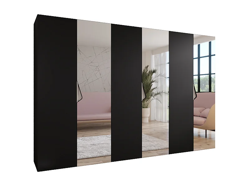 Armoire à portes battantes Sandi 2 300 (100x3) / 202 / 52 (Noir + poignées: Cachemire)