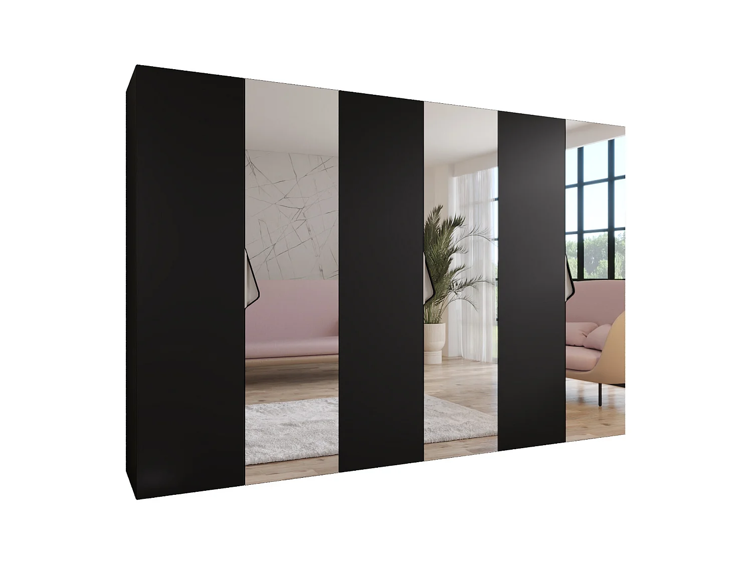 Armoire à portes battantes Sandi 2 300 (100x3) / 202 / 52 (Noir + poignées: Cachemire)