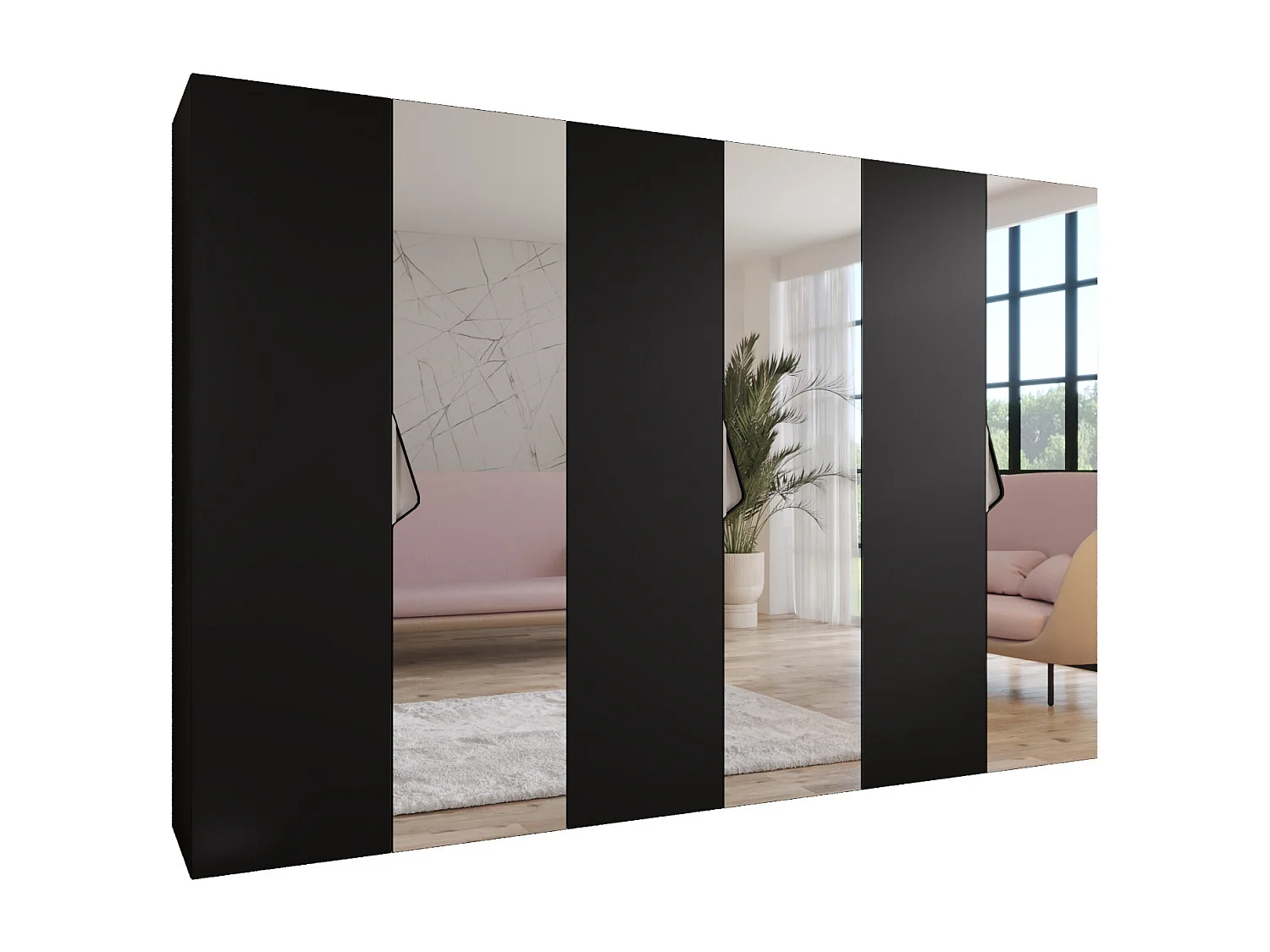 Drehtürenschrank Sandi 2 300 (100x3) / 202 / 52 (Schwarz + Griffe: Kaschmir)