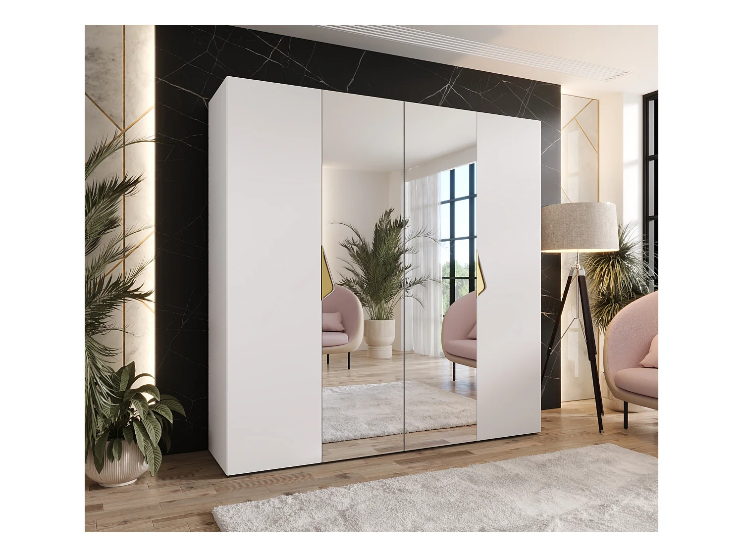 Drehtürenschrank Sandi 2 200 / 202 / 52 (Weiß + Griffe: Gold)