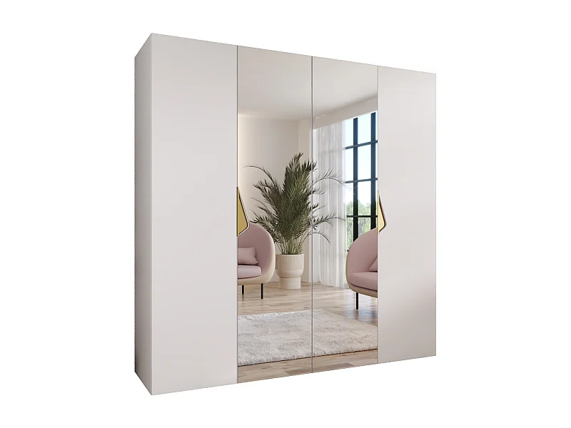 Armoire à portes battantes Sandi 2 200 / 202 / 52 (Blanc + poignées: Gold)