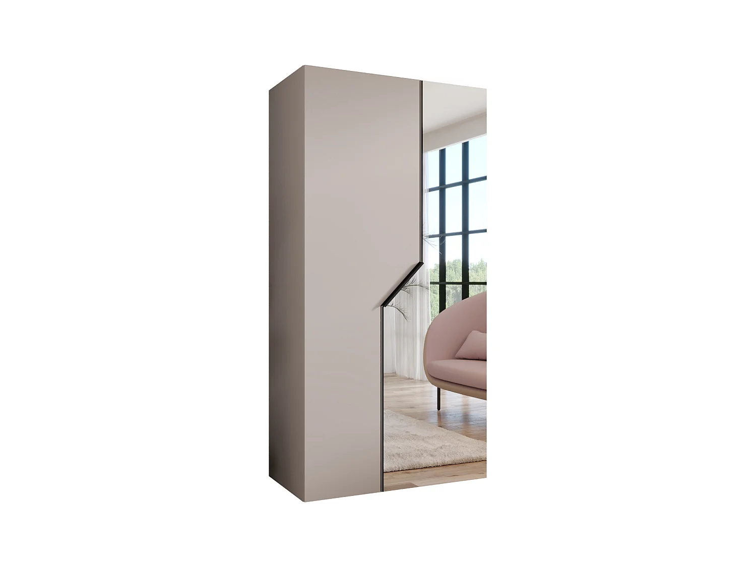 Armoire à portes battantes Andrew 2 100 / 202 / 52 (Cachemire + poignées: Noir)