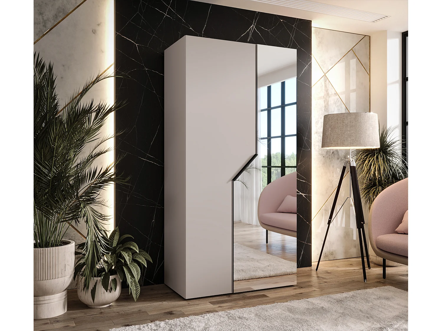 Drehtürenschrank Andrew 2 100 / 202 / 52 (Kaschmir + Griffe: Schwarz)