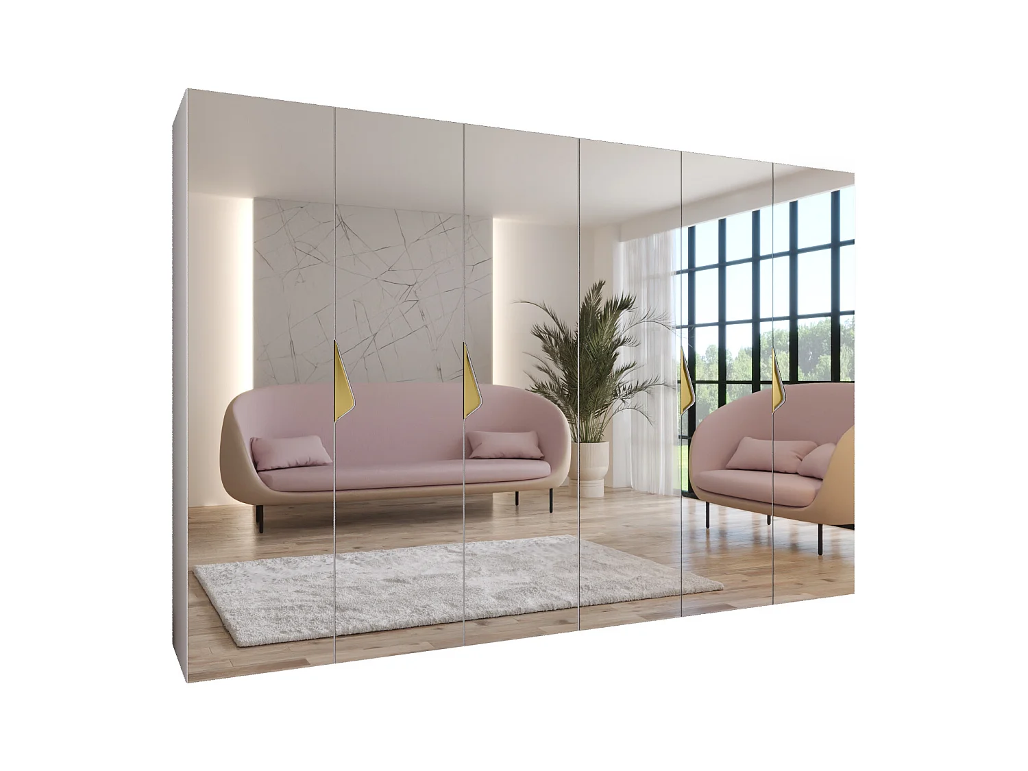 Armoire à portes battantes Sandi 3 300 (150x2) / 202 / 52 (Blanc + poignées: Gold)