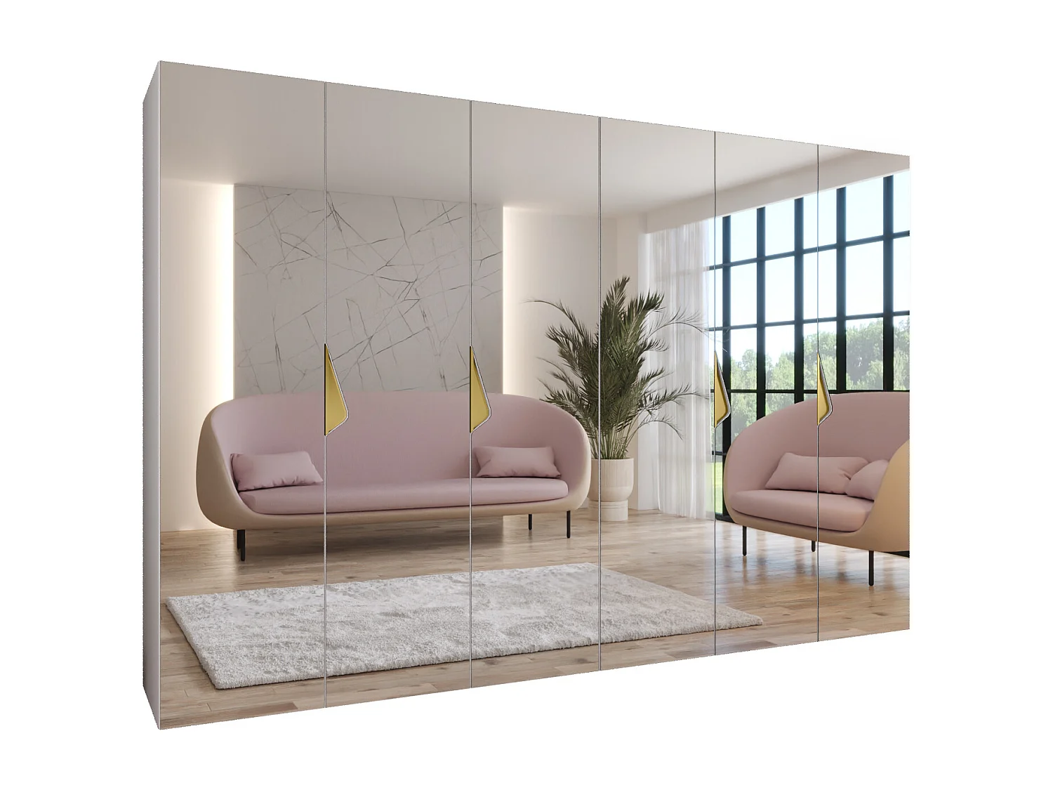 Armoire à portes battantes Sandi 3 300 (150x2) / 202 / 52 (Blanc + poignées: Gold)