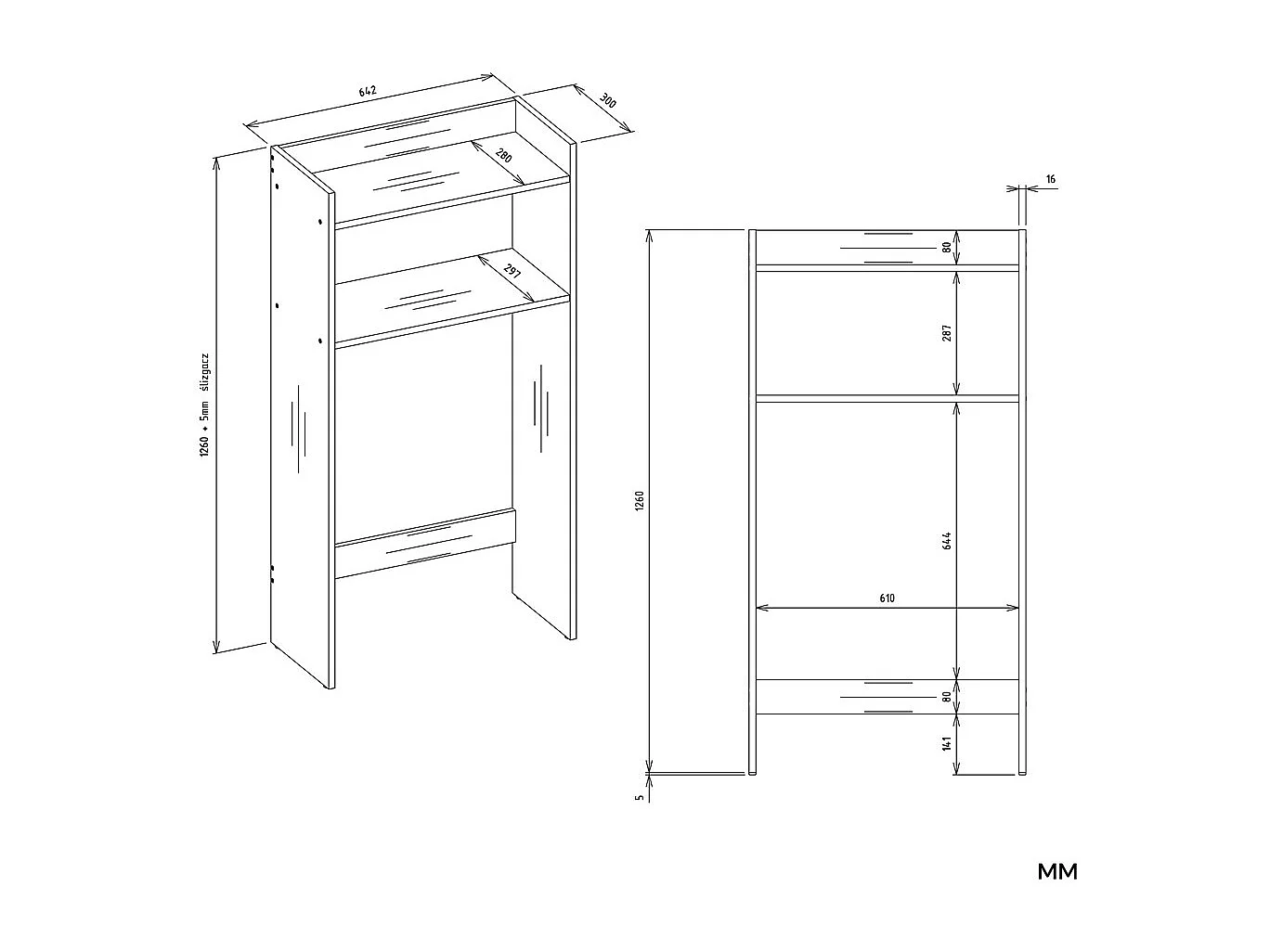 Szafka Łazienkowa NINA NP |  Biała | 64x30x124 cm | Regał na Pralkę Słupek 2 Półki