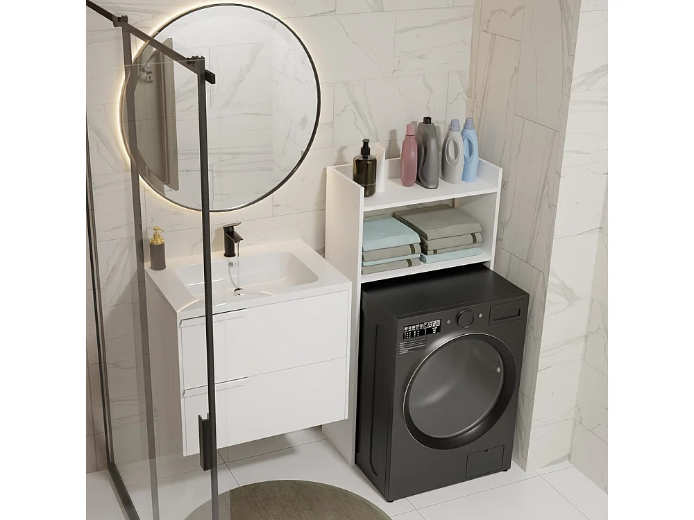 Szafka Łazienkowa NINA NP |  Biała | 64x30x124 cm | Regał na Pralkę Słupek 2 Półki