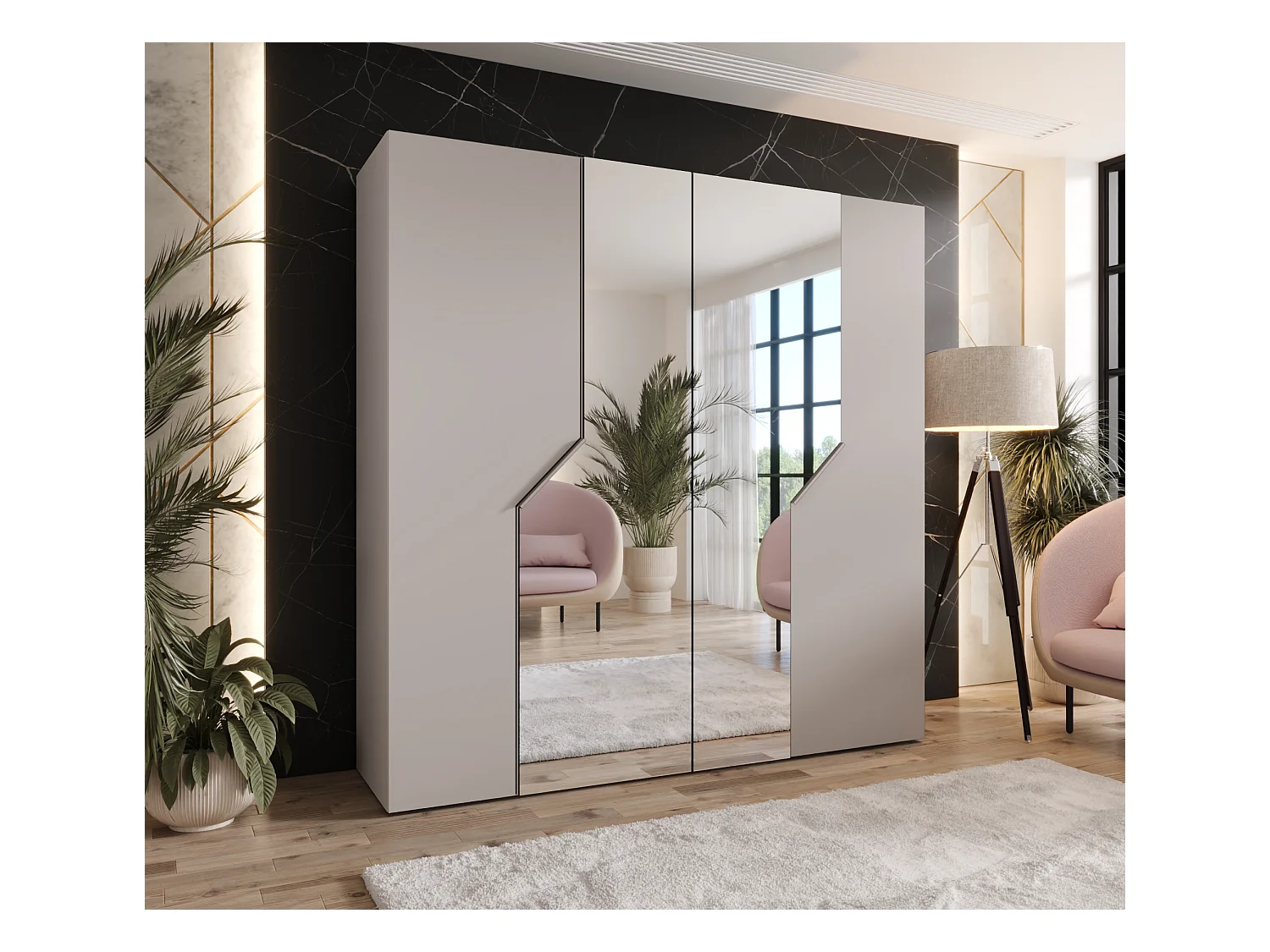 Armoire à portes battantes Andrew 2 200 / 202 / 52 (Cachemire + poignées: Cachemire)