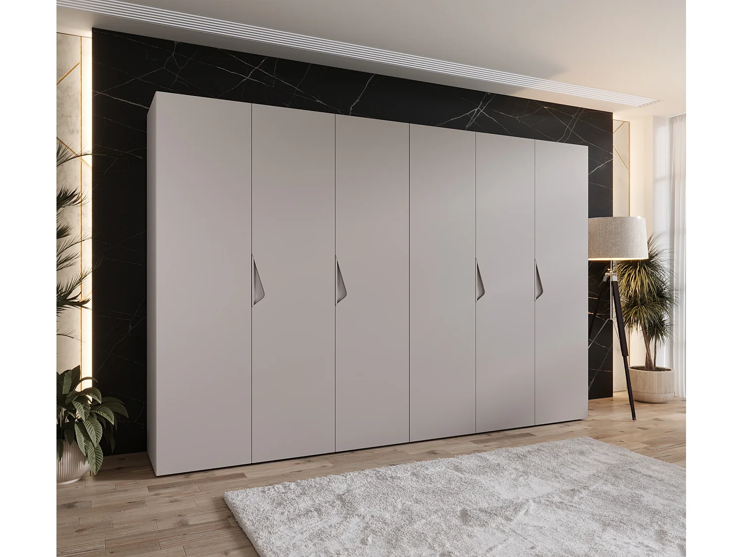 Drehtürenschrank Sandi 1 300 (150x2) / 202 / 52 (Kaschmir + Griffe: Kaschmir)