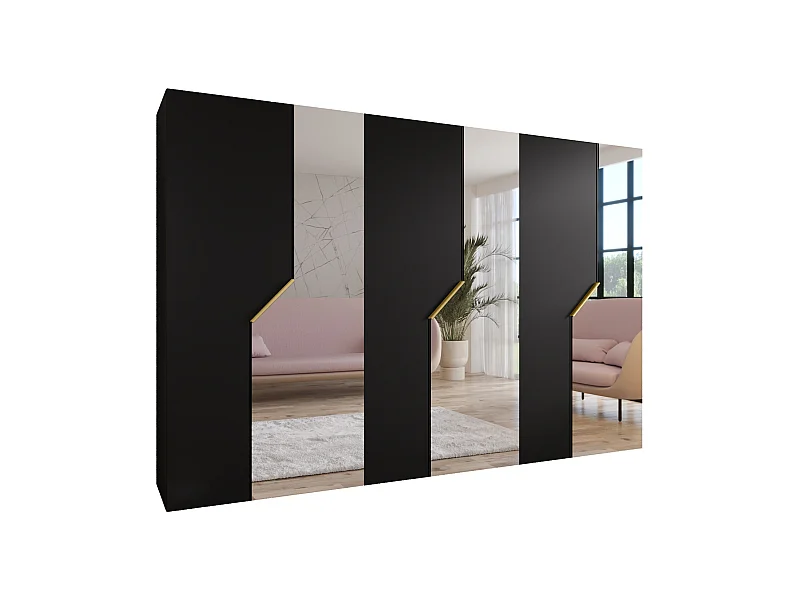 Armoire à portes battantes Andrew 2 300 / 202 / 52 (Noir + poignées: Gold)