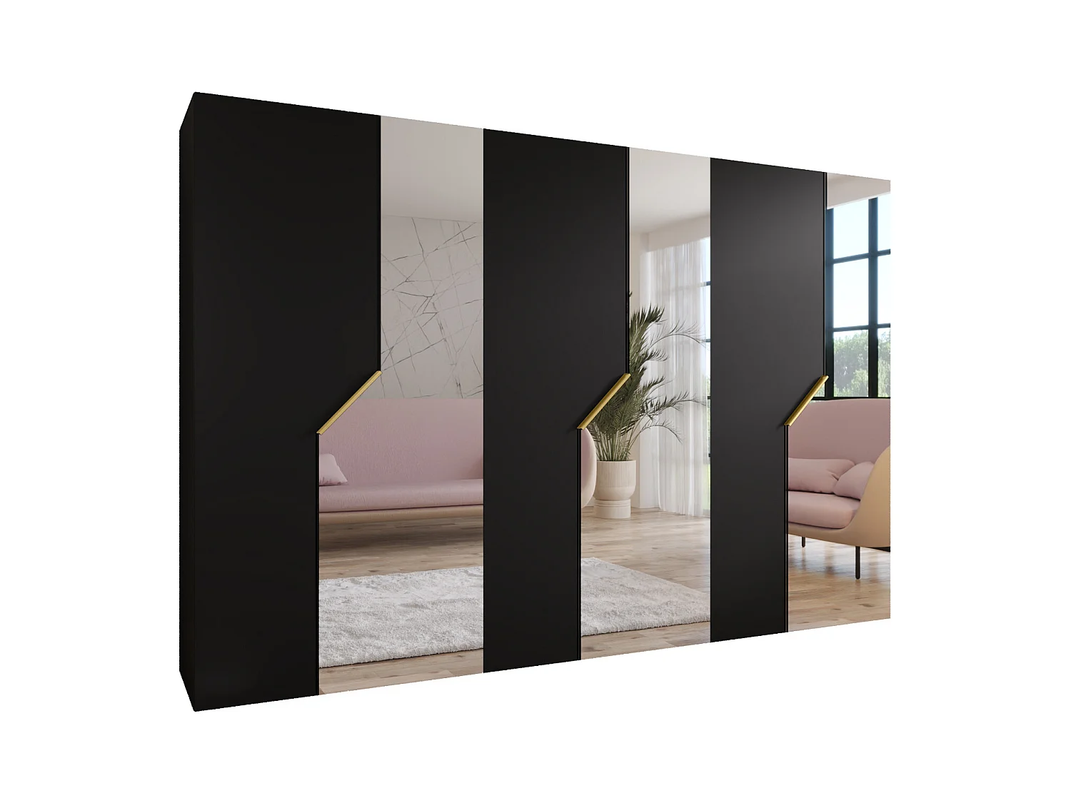 Drehtürenschrank Andrew 2 300 / 202 / 52 (Schwarz + Griffe: Gold)