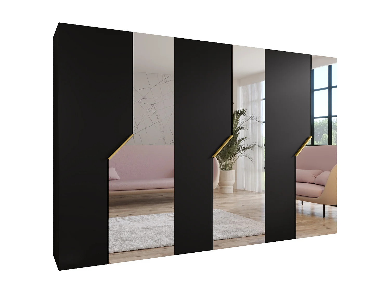 Armoire à portes battantes Andrew 2 300 / 202 / 52 (Noir + poignées: Gold)