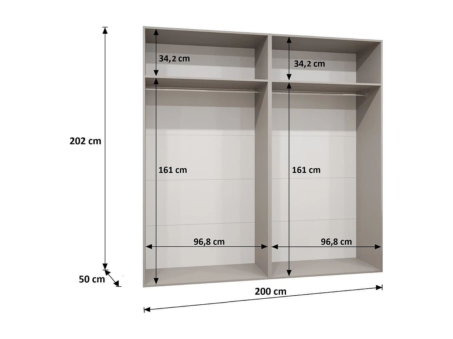 Armoire à portes battantes Andrew 1 200 / 202 / 52 (Cachemire + poignées: Cachemire)