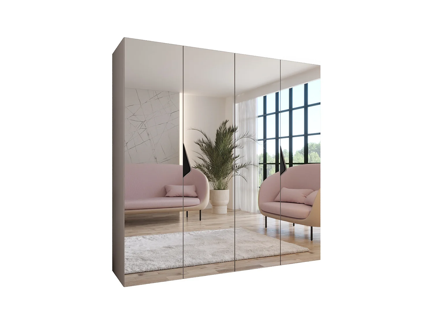 Drehtürenschrank Sandi 3 200 / 202 / 52 (Kaschmir + Griffe: Schwarz)