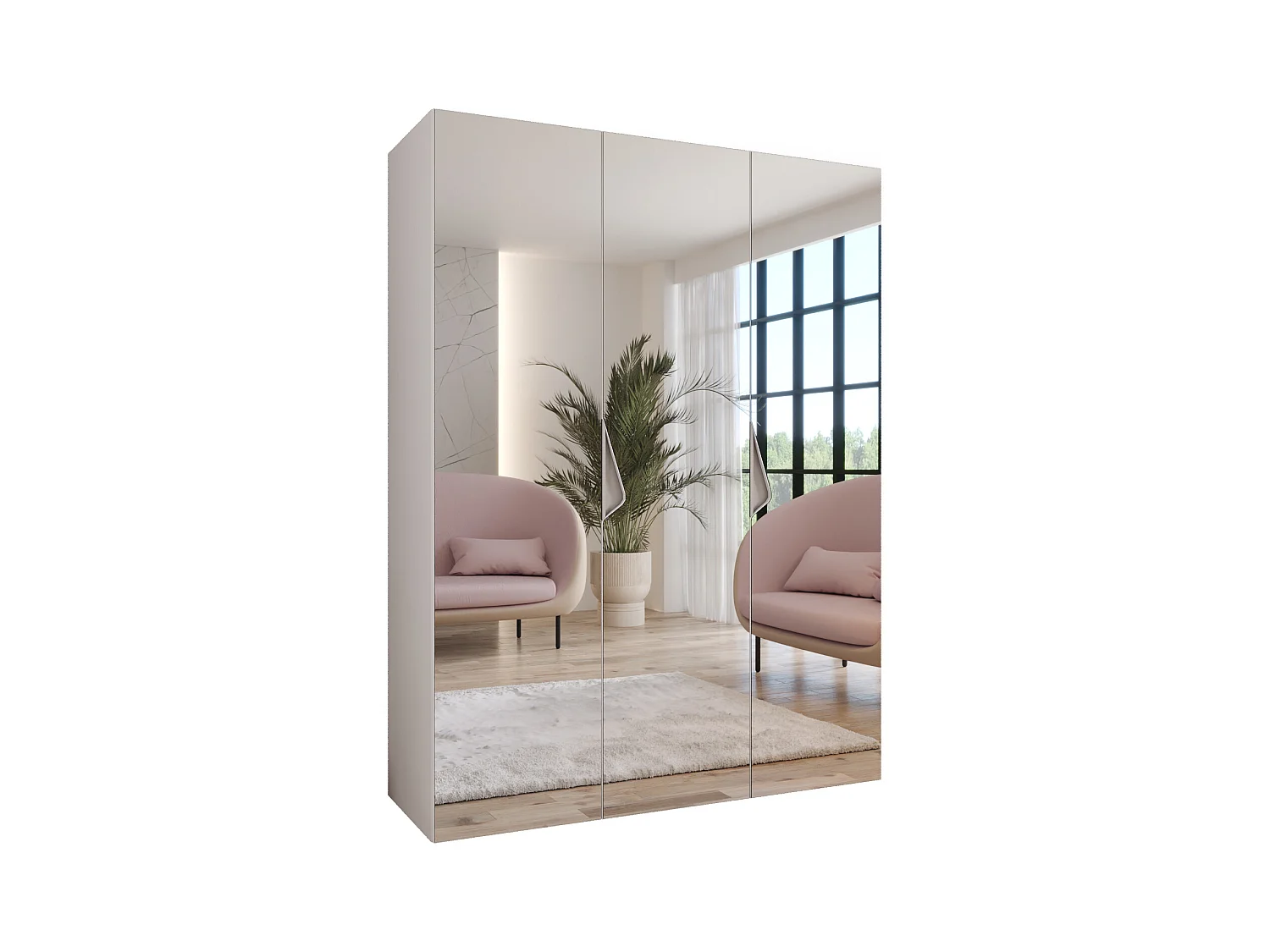 Armoire à portes battantes Sandi 3 150 / 202 / 52 (Blanc + poignées: Cachemire)