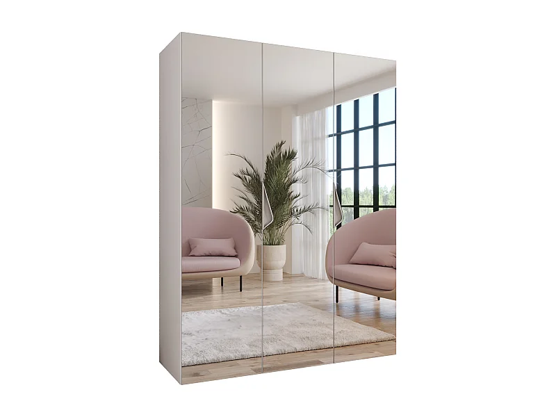 Armoire à portes battantes Sandi 3 150 / 202 / 52 (Blanc + poignées: Cachemire)