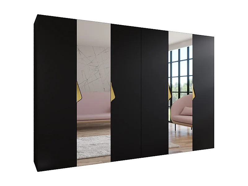 Armoire à portes battantes Sandi 2 300 (150x2) / 202 / 52 (Noir + poignées: Gold)