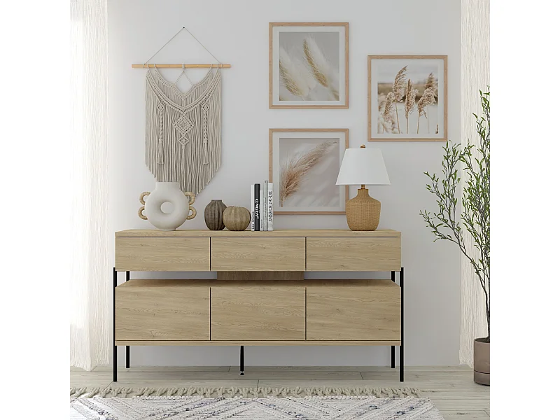 Dragonfly Dressoir 3D3S – Eik Cremona, moderne commode met metalen poten en push-to-open-systeem