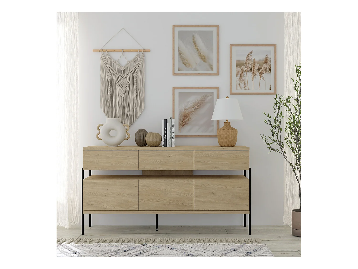 Dragonfly Kommode 3D3S - Eiche Cremona, Moderne Kommode mit Metallfüßen und Push-to-Open-System