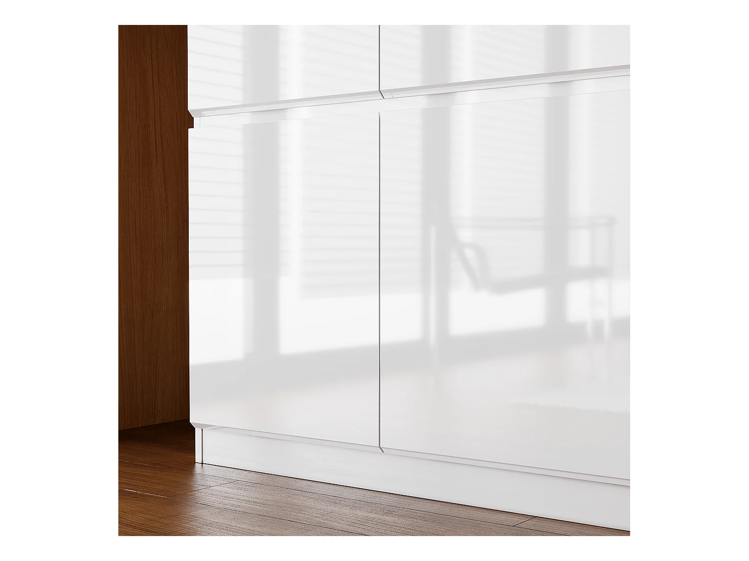 Buffet de Salon avec 3 Portes et 2 Tiroirs, Rangement de Chambre sans Poignée, 120 x 40 x 83, Blanc Brillant