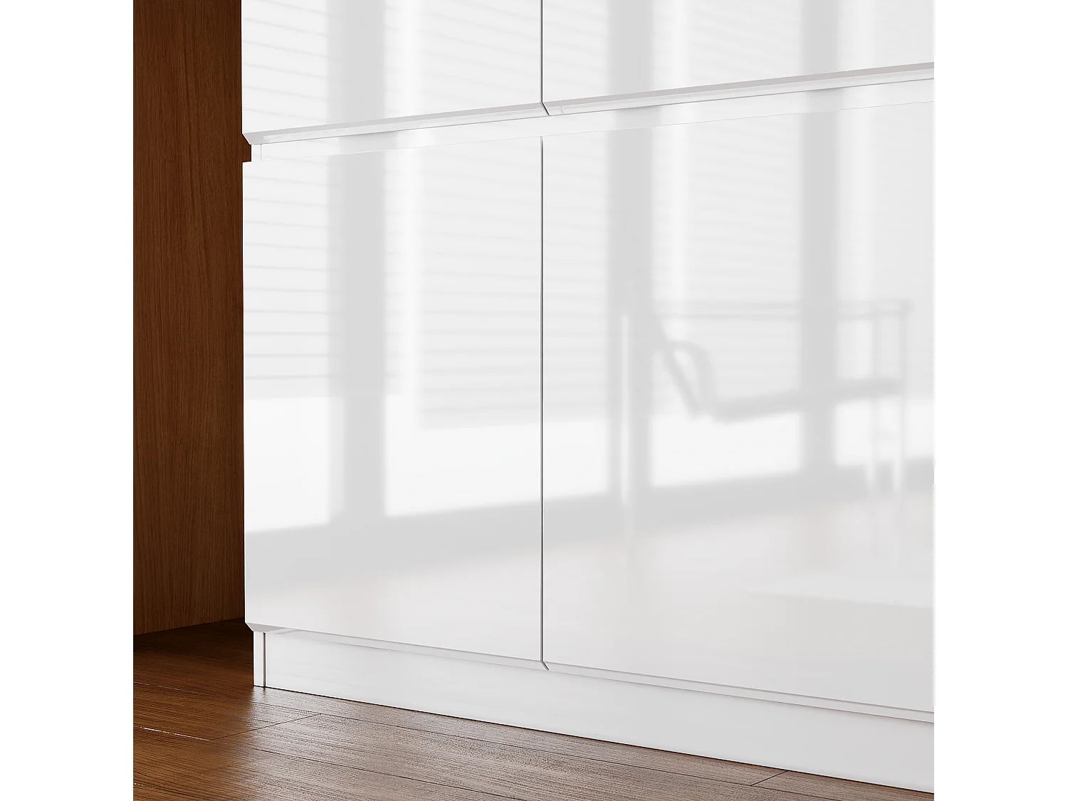 Buffet de Salon avec 3 Portes et 2 Tiroirs, Rangement de Chambre sans Poignée, 120 x 40 x 83, Blanc Brillant