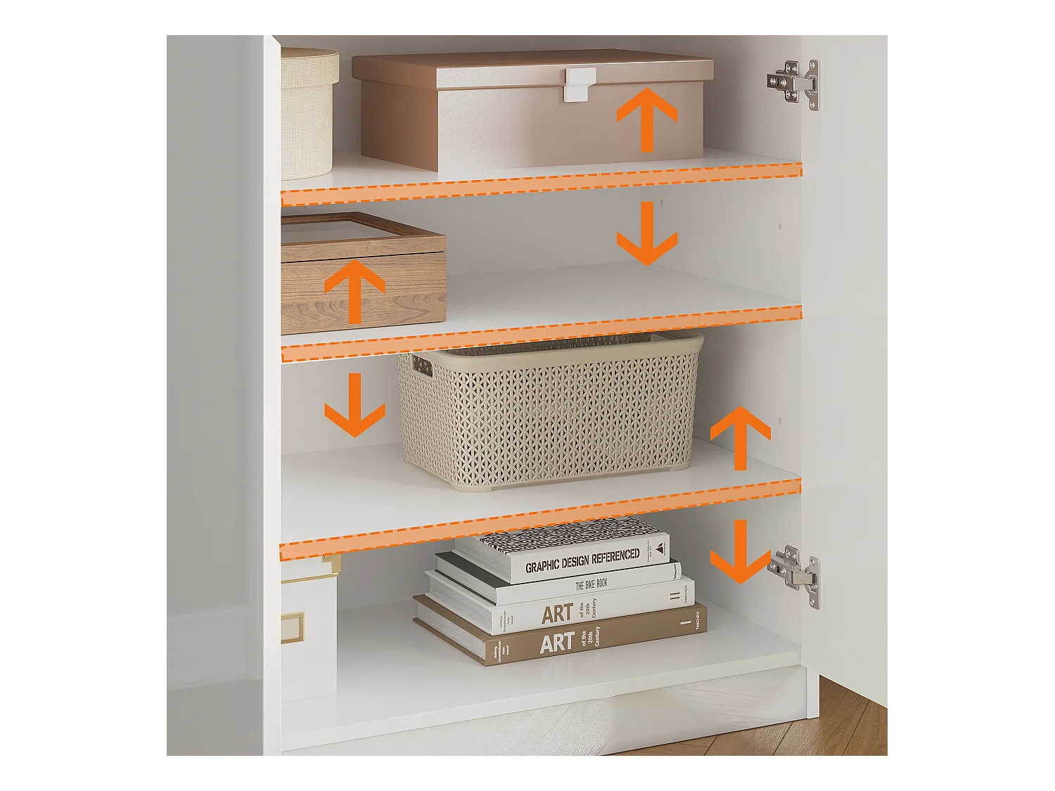 Buffet de Salon avec 2 Portes et 2 Tiroirs, Petit Rangement de Chambre sans Poignée, 80 x 40 x 103, Blanc Brillant