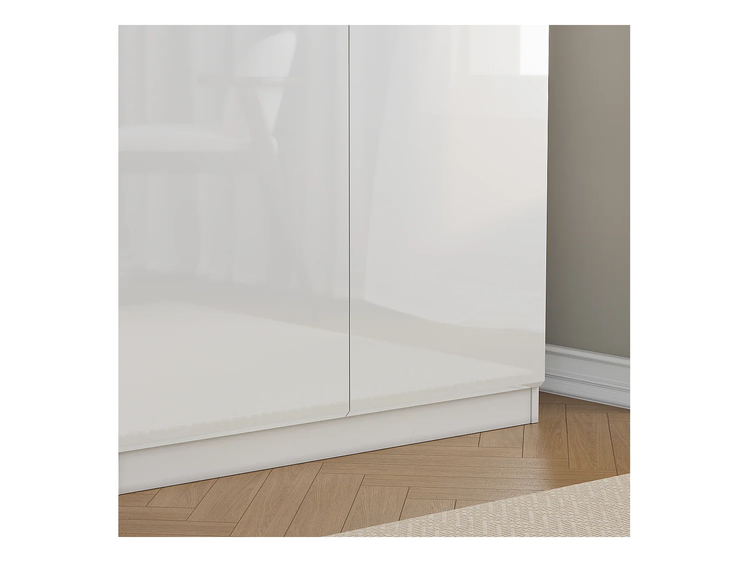 Buffet de Salon avec 2 Portes et 2 Tiroirs, Petit Rangement de Chambre sans Poignée, 80 x 40 x 103, Blanc Brillant