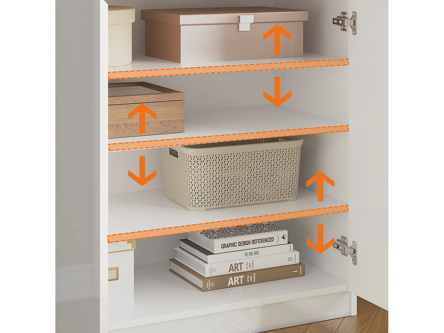 Buffet de Salon avec 2 Portes et 2 Tiroirs, Petit Rangement de Chambre sans Poignée, 80 x 40 x 103, Blanc Brillant