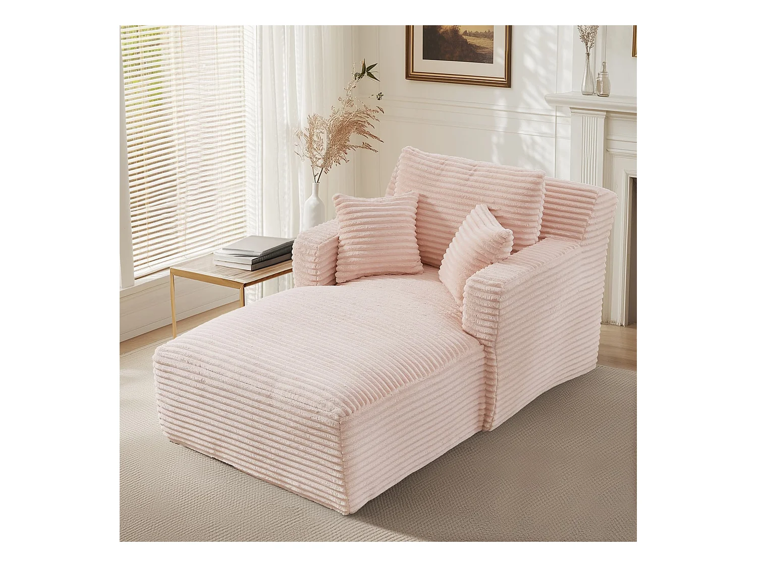 Modernes Chaiselongue Sofa aus Cord, Bequemes Schlafsofa / Relaxsessel ohne Montage, Liegesessel für Wohnzimmer, Büro & Apartment