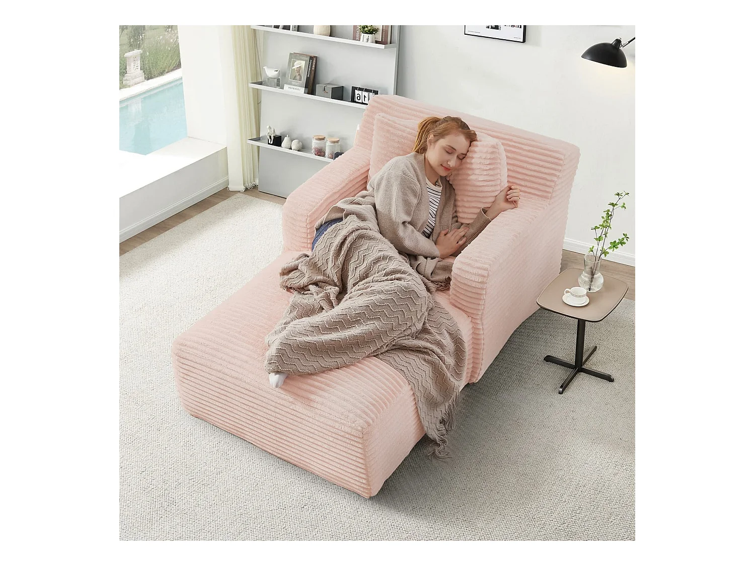 Modernes Chaiselongue Sofa aus Cord, Bequemes Schlafsofa / Relaxsessel ohne Montage, Liegesessel für Wohnzimmer, Büro & Apartment