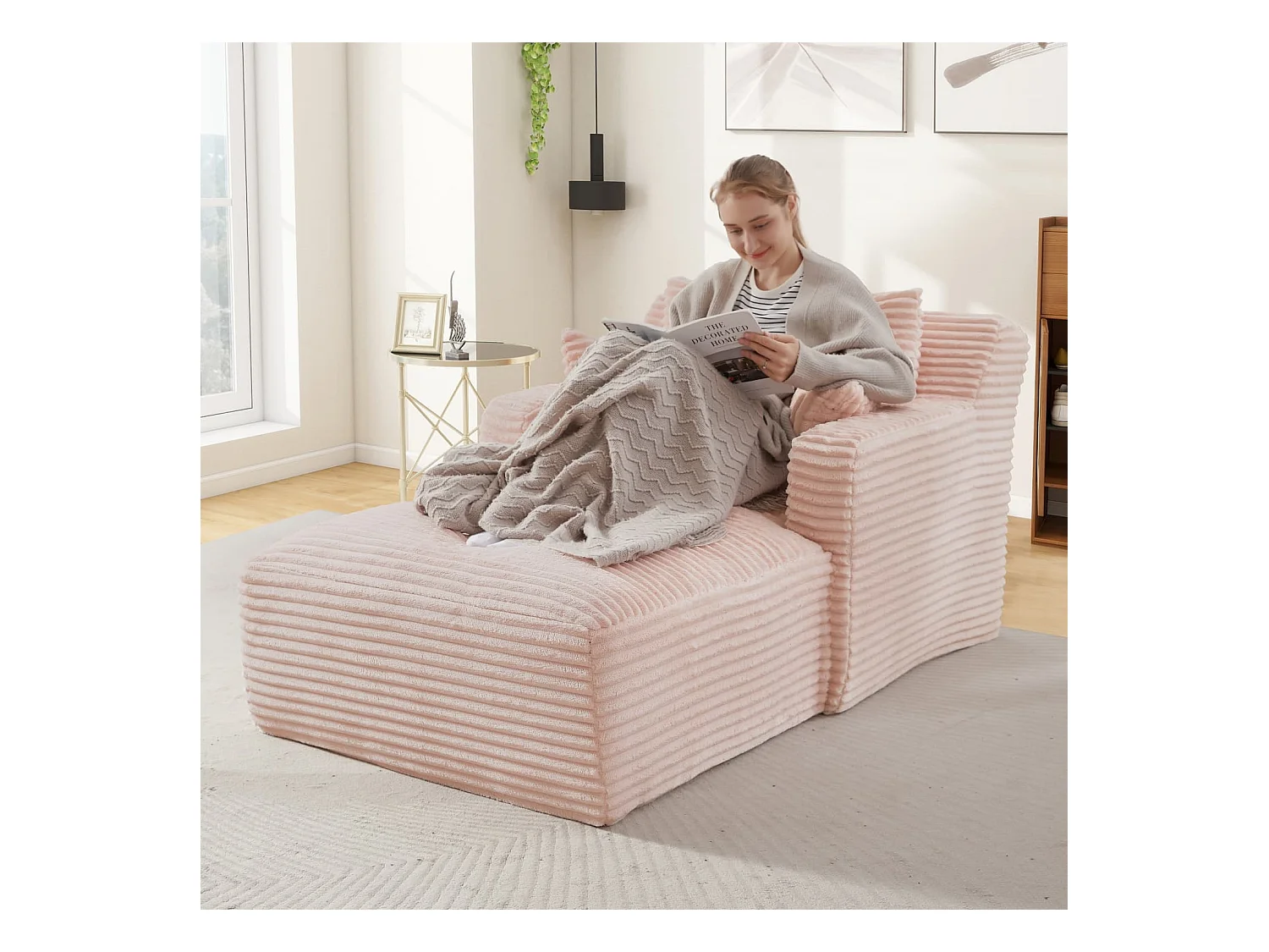 Modernes Chaiselongue Sofa aus Cord, Bequemes Schlafsofa / Relaxsessel ohne Montage, Liegesessel für Wohnzimmer, Büro & Apartment