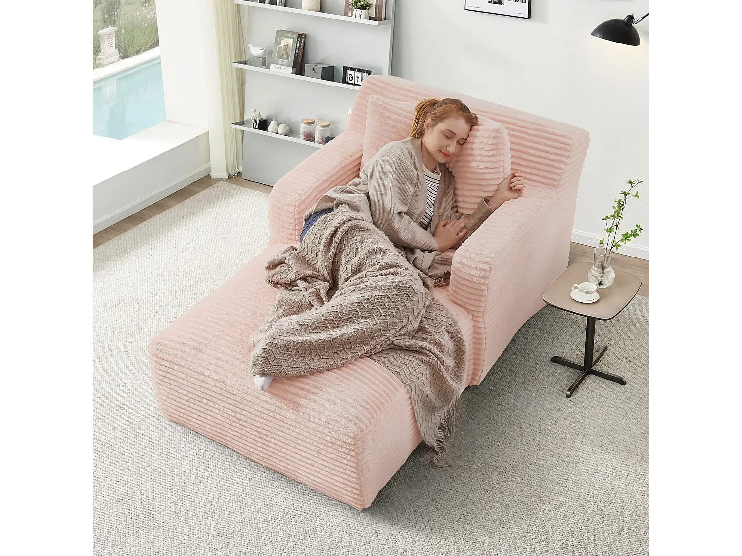 Modernes Chaiselongue Sofa aus Cord, Bequemes Schlafsofa / Relaxsessel ohne Montage, Liegesessel für Wohnzimmer, Büro & Apartment