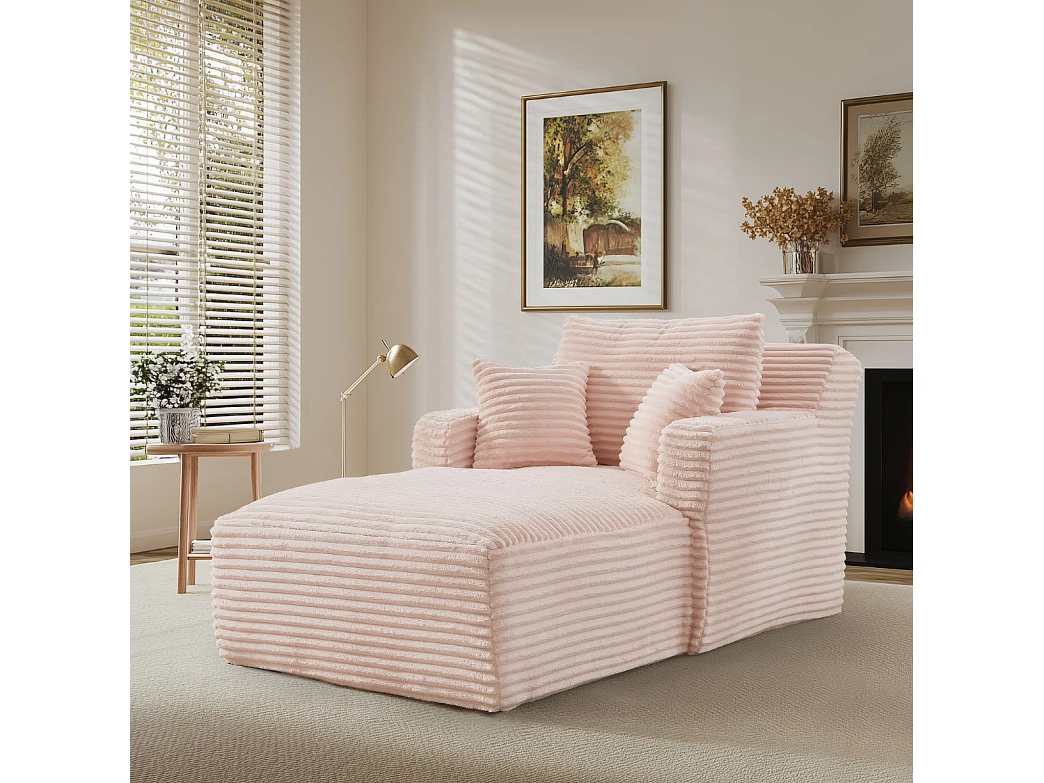 Modernes Chaiselongue Sofa aus Cord, Bequemes Schlafsofa / Relaxsessel ohne Montage, Liegesessel für Wohnzimmer, Büro & Apartment