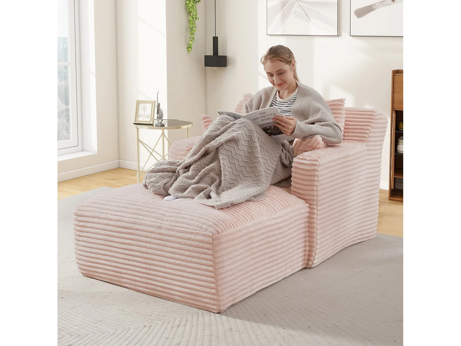 Modernes Chaiselongue Sofa aus Cord, Bequemes Schlafsofa / Relaxsessel ohne Montage, Liegesessel für Wohnzimmer, Büro & Apartment