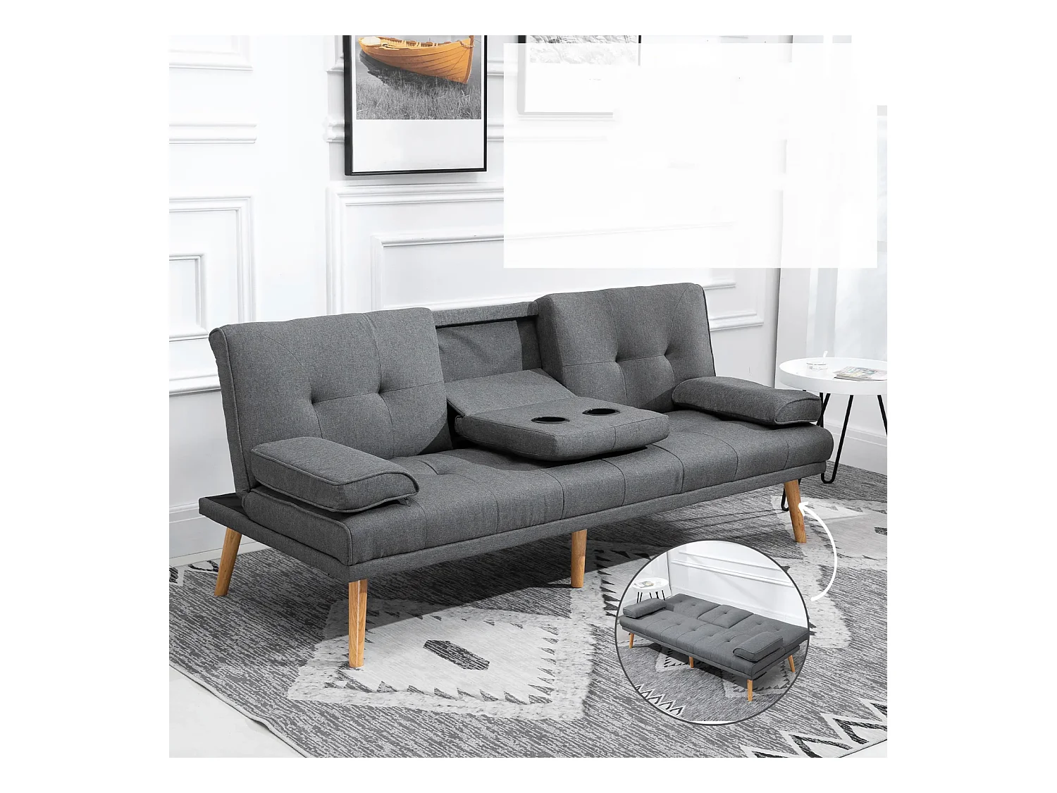 Schlafsofa, 3-Sitzer-Sofa, 2 Kissen,Modernes Wohnzimmer