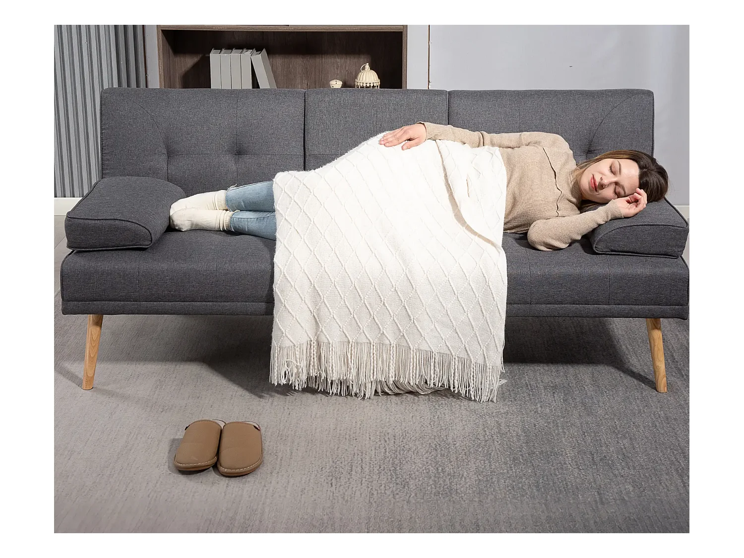 Schlafsofa, 3-Sitzer-Sofa, 2 Kissen,Modernes Wohnzimmer