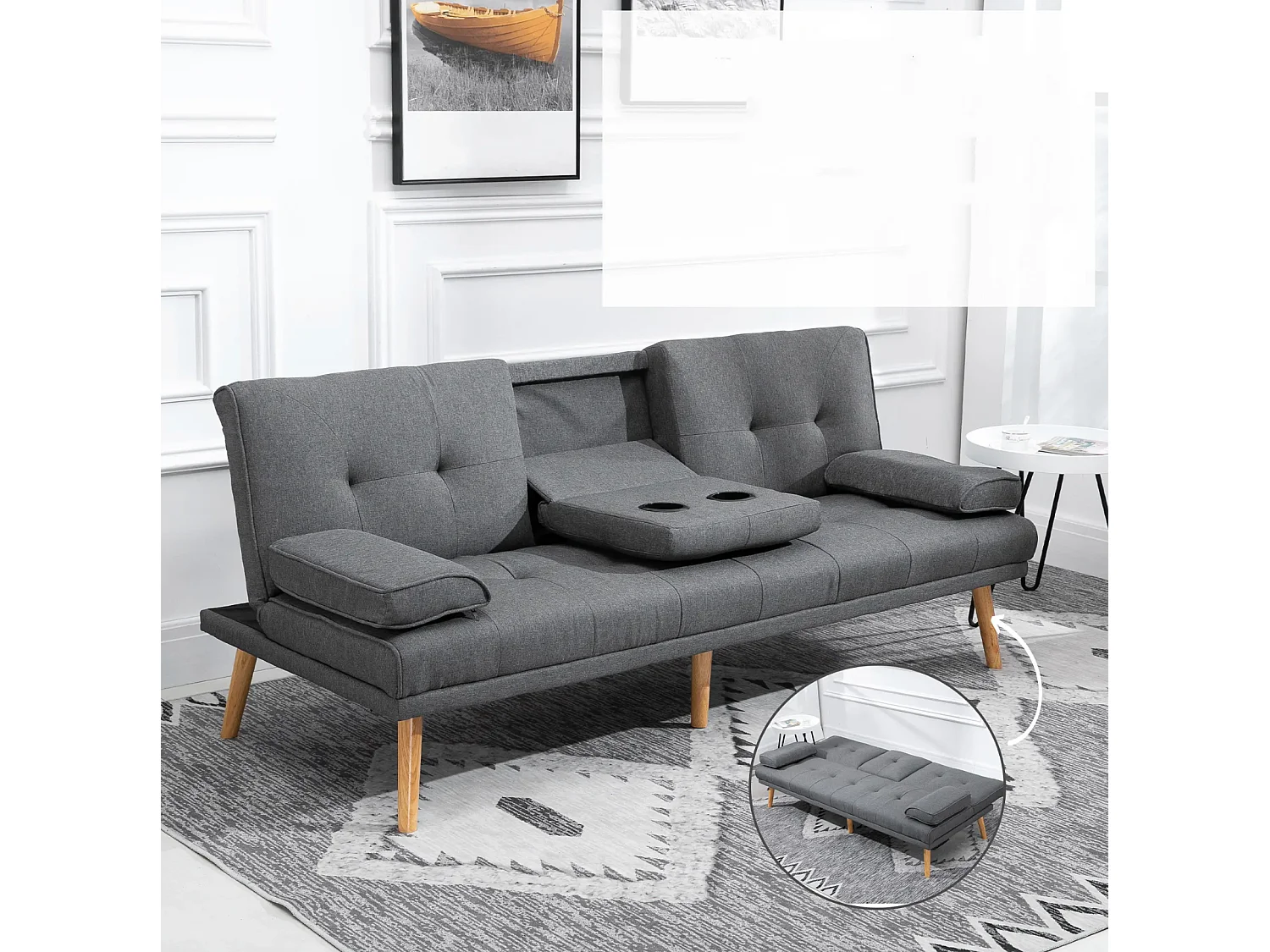 Schlafsofa, 3-Sitzer-Sofa, 2 Kissen,Modernes Wohnzimmer