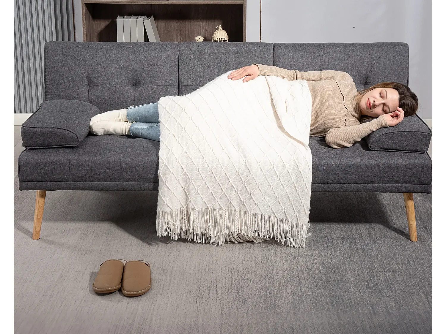 Schlafsofa, 3-Sitzer-Sofa, 2 Kissen,Modernes Wohnzimmer