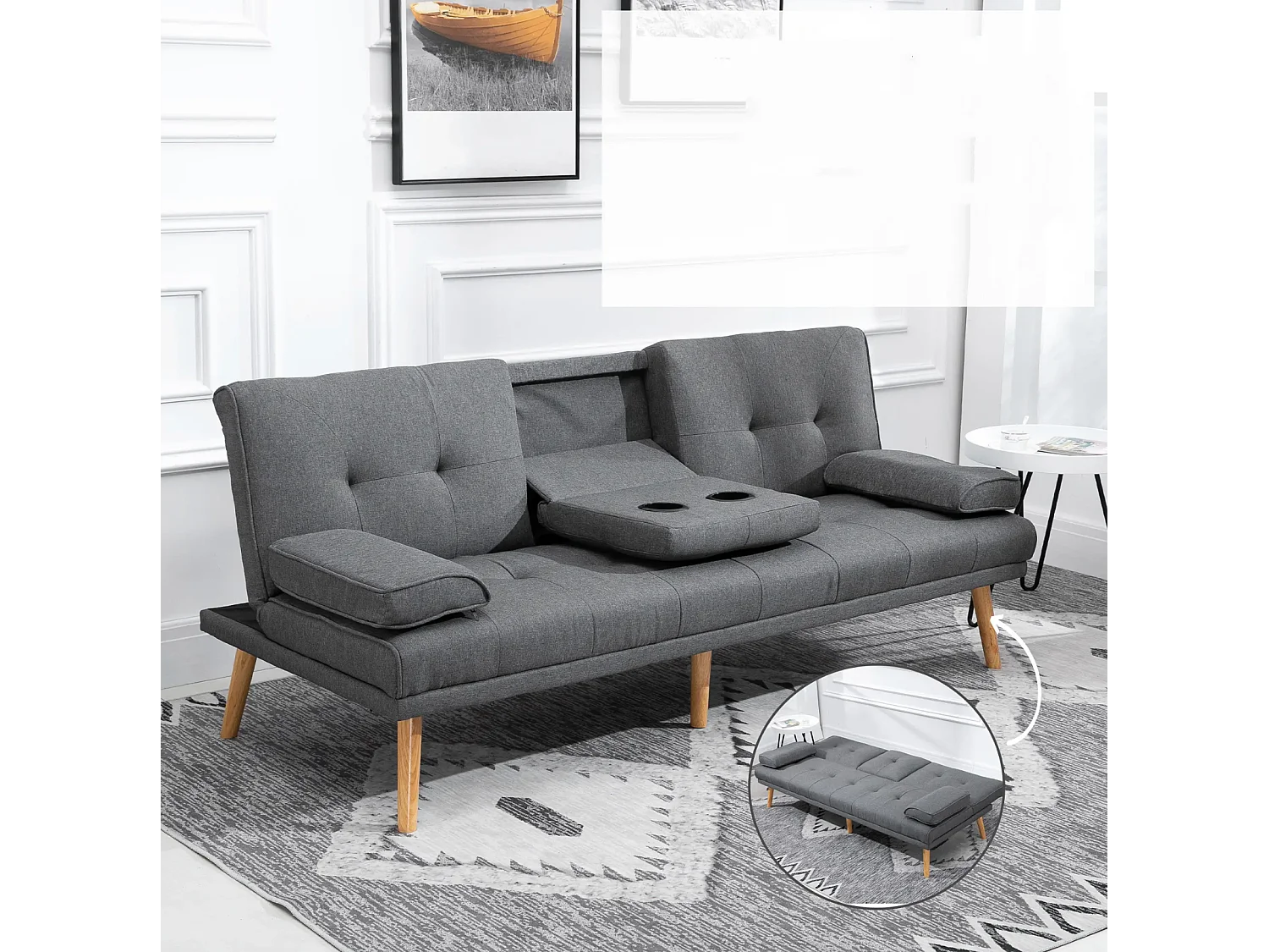 Schlafsofa, 3-Sitzer-Sofa, 2 Kissen,Modernes Wohnzimmer
