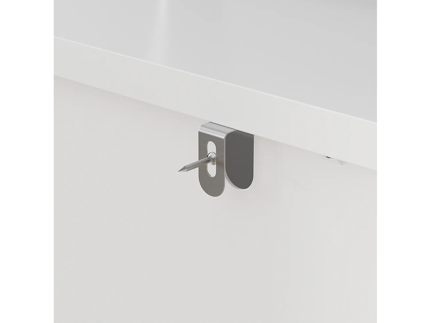 Grand Buffet de Salon avec 4 Portes et 2 Tiroirs, Rangement de Chambre sans Poignée, 155 x 40 x 83, Blanc Brillant