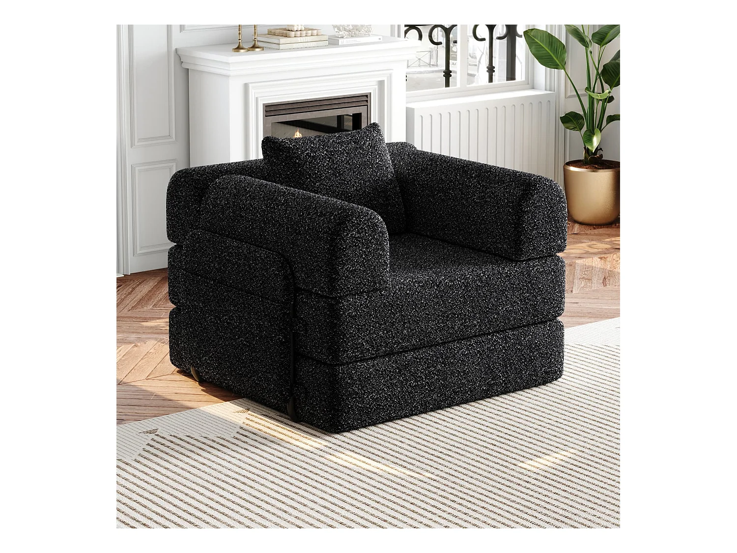 Chenille-Schlafsofa,2-in-1 Relaxsessel(Grau) mit Staufach in der Armlehne, drei Metallrahmen und mehreren Konfigurationsmöglichkeiten