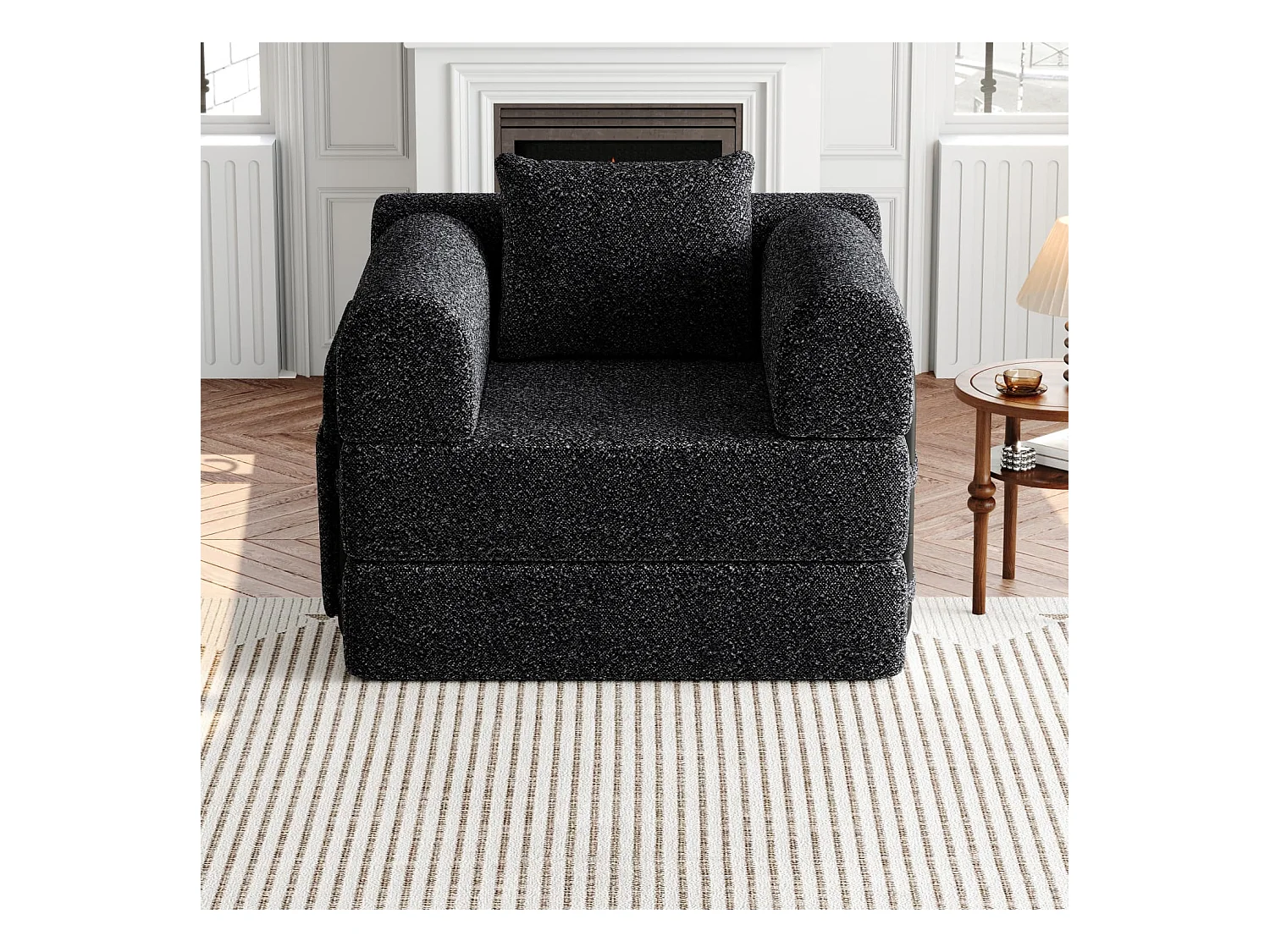 Chenille-Schlafsofa,2-in-1 Relaxsessel(Grau) mit Staufach in der Armlehne, drei Metallrahmen und mehreren Konfigurationsmöglichkeiten